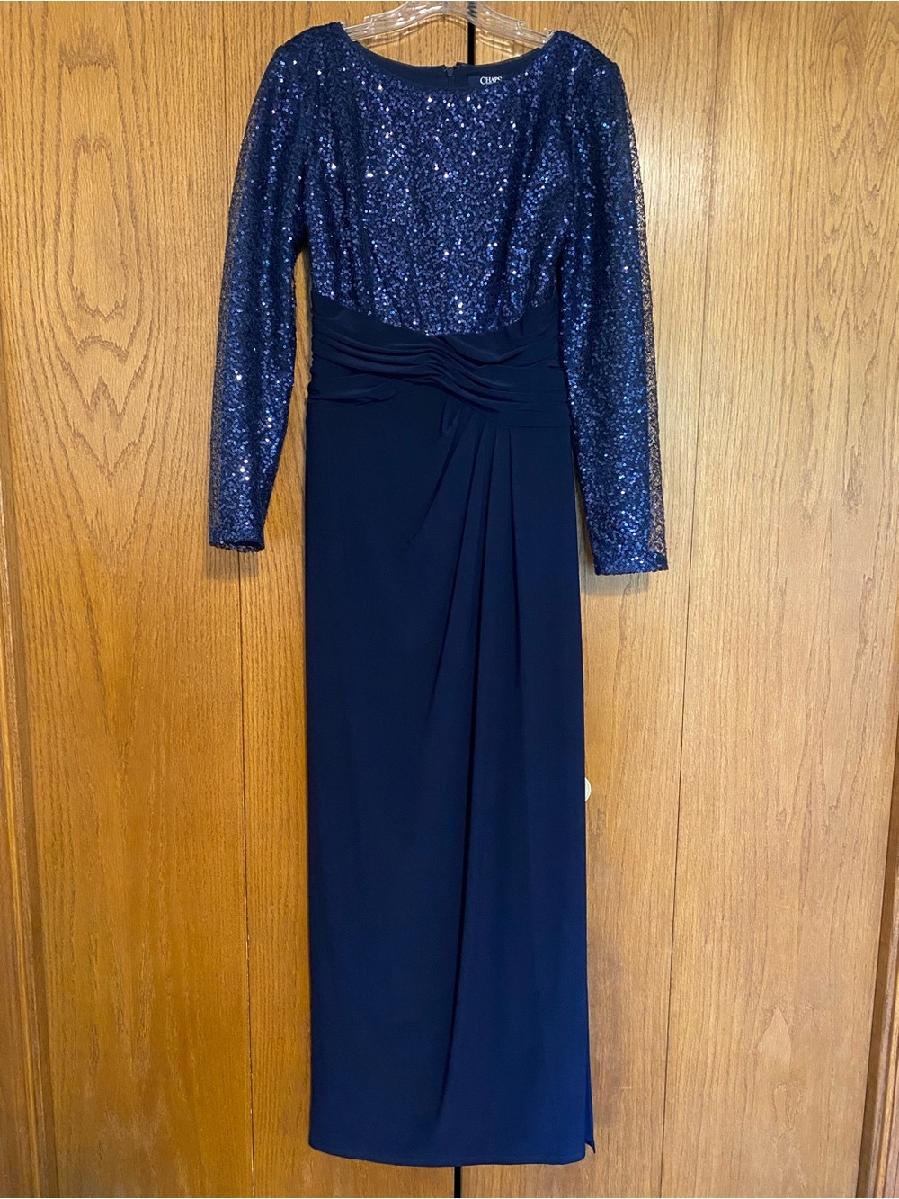 Calvin Klein Navy Sequin Long-Sleeve Gown